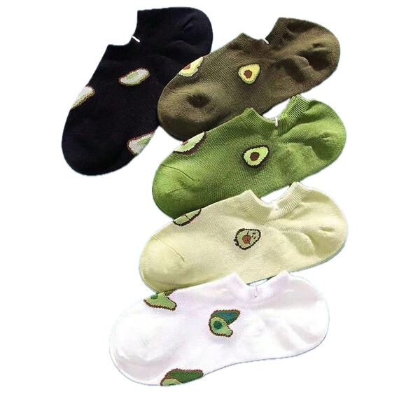 New! 5 Pairs Avocado Socks Low Top No Show Cartoon Cotton‎ Cute Kawaii Light - Picture 1 of 3